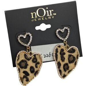 Leopard Print Heart Earrings With Rhinestones